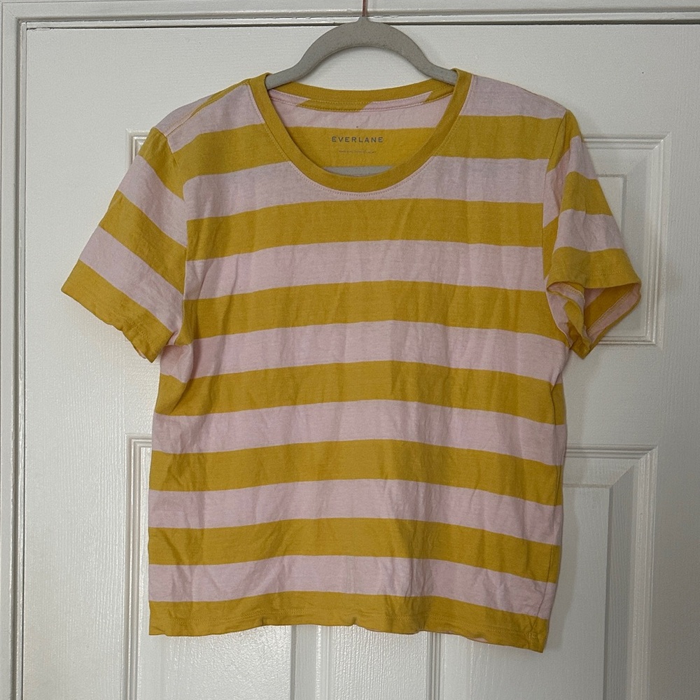 Everlane boxy cut Pink and Yellow Striped Tee
